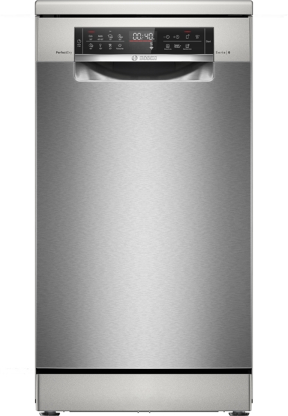 Bosch Freistehender Geschirrspüler, 45 cm, Besteckschublade, Gebürsteter Stahl mit Anti-Fingerprint Serie 6, SPS6YMI14E