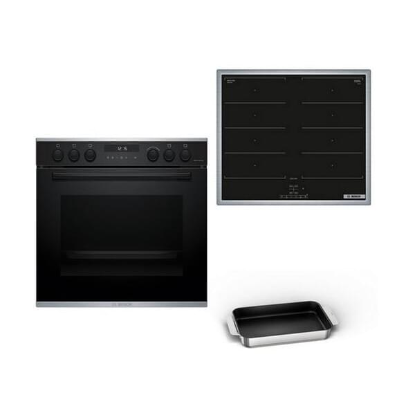 Bosch  ATMKPYIN1 Einbau-Herd-Set - HEG278AB4 + HEZ9FF010 + NXX645CB5M - Einbau-Herd, Induktionskochfeld, Pfanne,Teleskop-Auszug. **Cashback 100 Euro Technik-Bonus