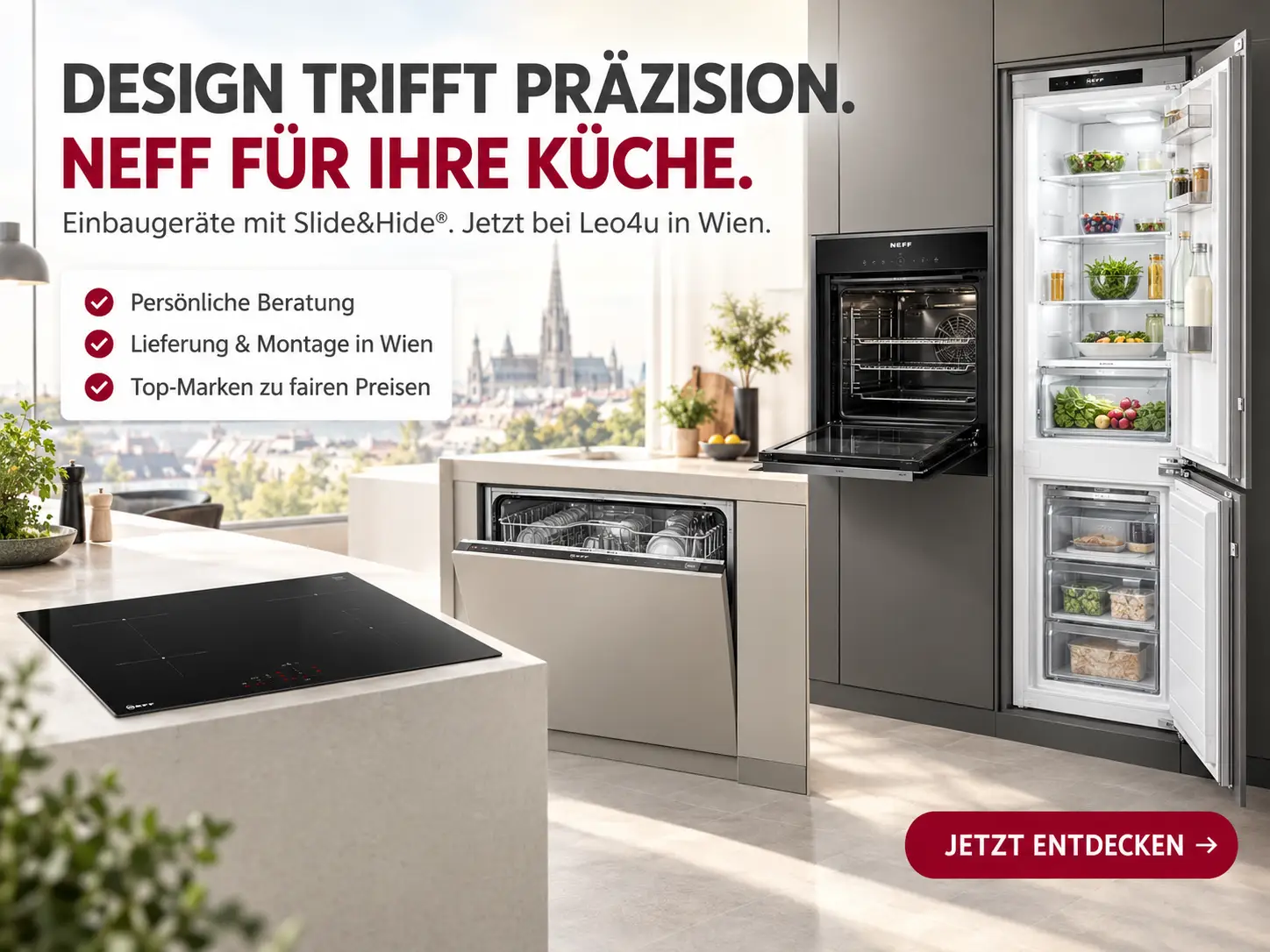 NEFF Einbaugeräte in Wien – Backofen, Kochfeld, Geschirrspüler und Kühlschrank